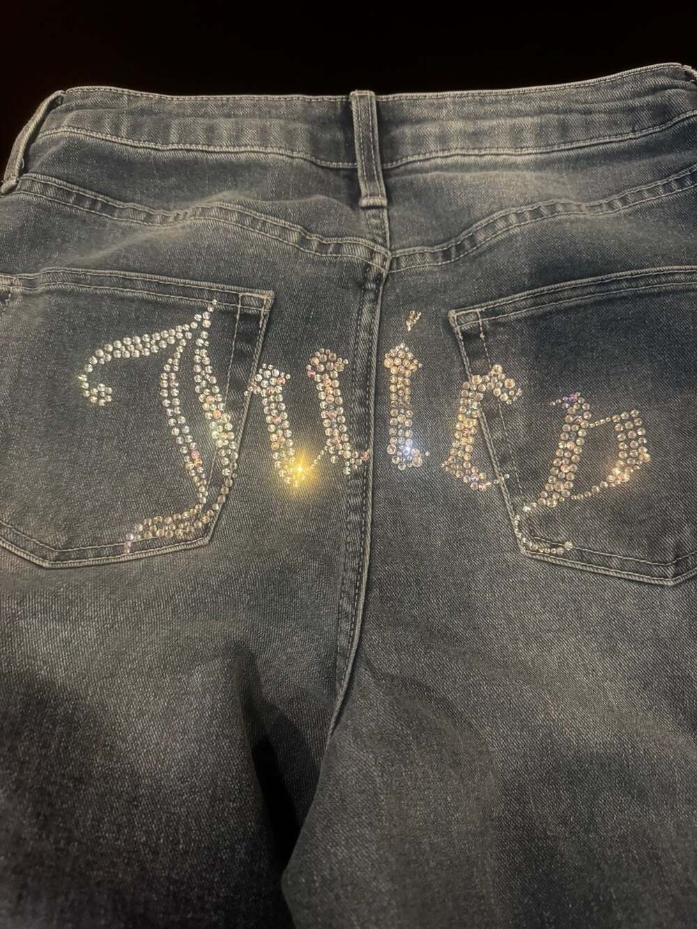 Juicy Couture Rhinestone Logo High Rise Denim Jeans